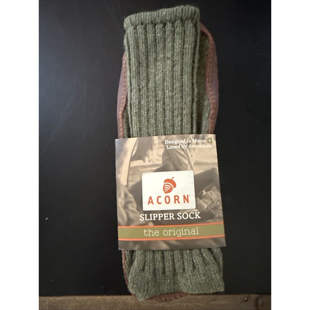 New ACORN Original Slipper Socks Size LGreen 85% Wool Leather Mid Calf